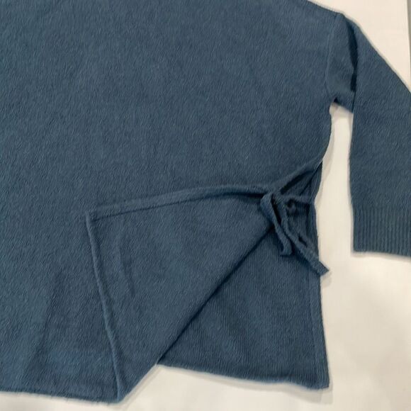 J. Jill Pure Poncho Sweater Women Mock Turtleneck Split Side Boucle M/L Teal - Picture 3 of 8